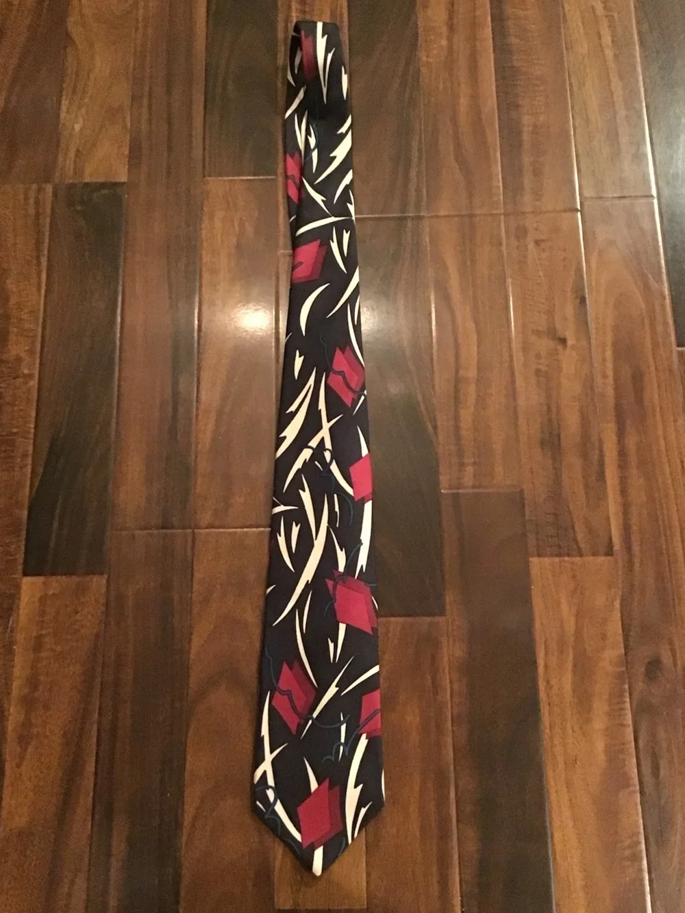 Givenchy men’s  Tie with Red and Cream Abstract Leaf Pattern